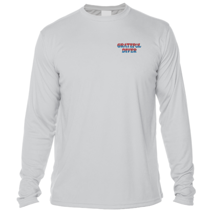 The Grateful Diver Classic UV Shirt with a blue and red logo.