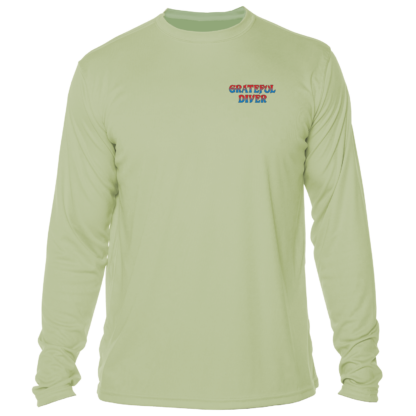 Grateful Diver Classic UV Shirt in sage front shot off figure