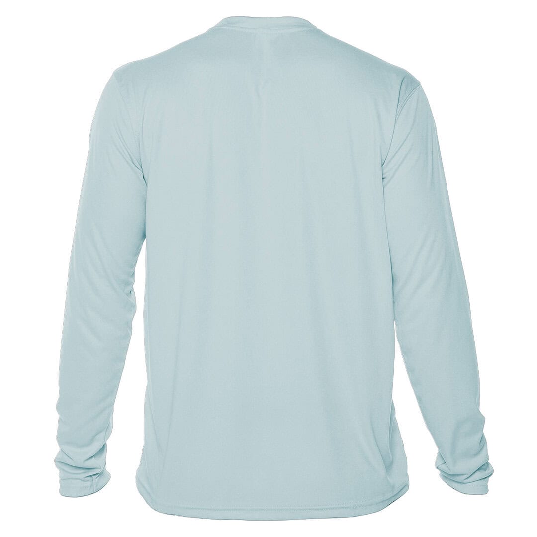 UPF 50+ long sleeve sun shirt with retro logo, perfect for sun protection in Key West. Stylish, ligh.