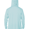 Rear view of a blank arctic blue UV performance shirt, showcasing the quality of the rash guard sun shirt fabric.