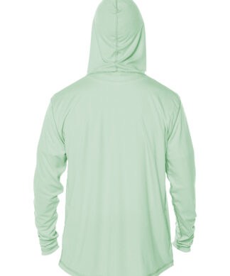 UPF 50+ sun protection hoodie with retro logo, perfect for outdoor activities in Key West. Lightweig.