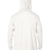The back view of a white performance shirt.