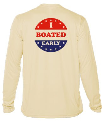 Sun protection shirt with "I Boated Early" print, ideal for boating and outdoor activities.