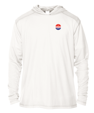 A Key West Sun Shirts - I Boated Early - UV Hoodie with a red and blue logo.