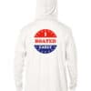UPF 50+ sun hoodie with "I Boated Early" print, perfect for boating and sun protection.