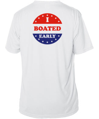 White Key West sun shirt with "I Boated Early" design, UPF 50+ protection.