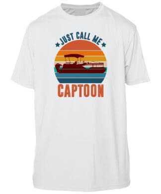 Sun shirt with boat graphic and humorous "Just Call Me Captoon" text, UPF 50+ sun protection, perfec.