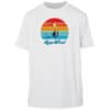White Key West sun shirt with sunset and sailboat graphic, UPF 50+ protection.