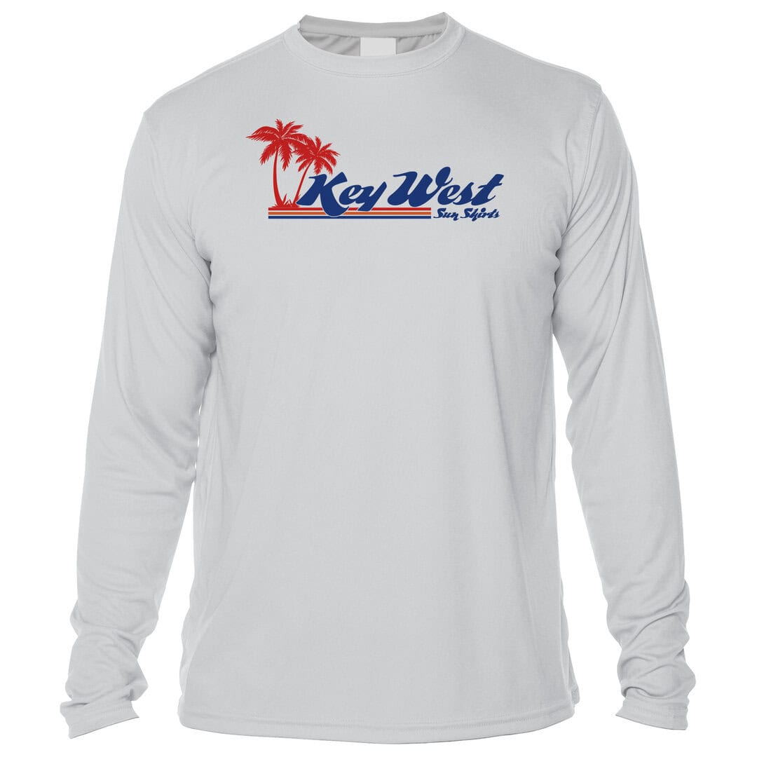 Key West Sun Shirts with retro logo and UPF 50+ sun protection, perfect for beach days and outdoor a.