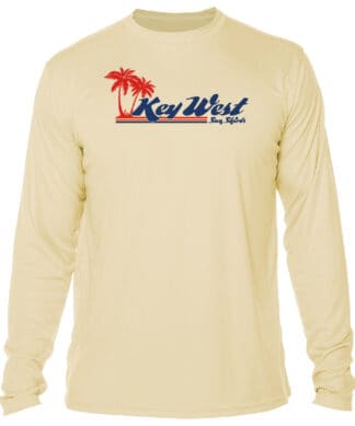 Sun protection long sleeve shirt with Key West retro logo and palm trees.