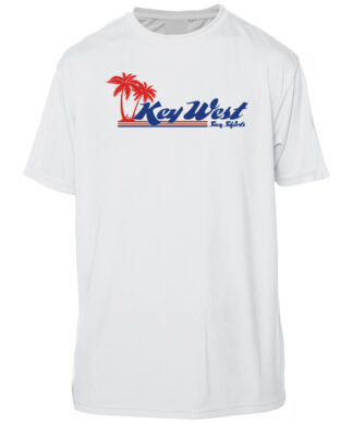 Retro Key West logo sun shirt with UPF 50+ protection, perfect for sunny days in Key West.