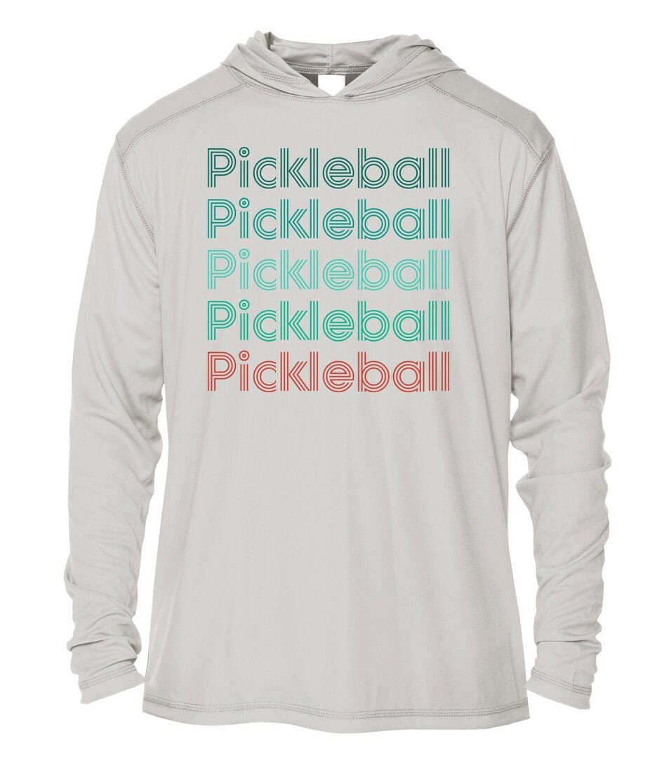 UPF 50+ pickleball hoodie in Pearl Grey, perfect for sun protection and casual sportswear.