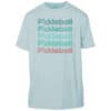 Light blue Key West Sun Shirt with "Pickleball" text in teal and red, UPF 50+ short sleeve.