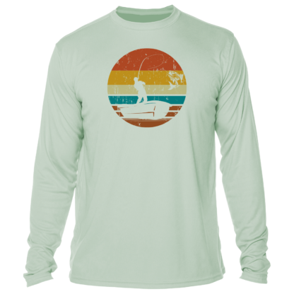 A men's long - sleeve t - shirt with an image of a fisherman.