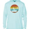 Sunset Catch UPF 50+ hoodie featuring a fishing silhouette and retro sunset design. Perfect for sun.