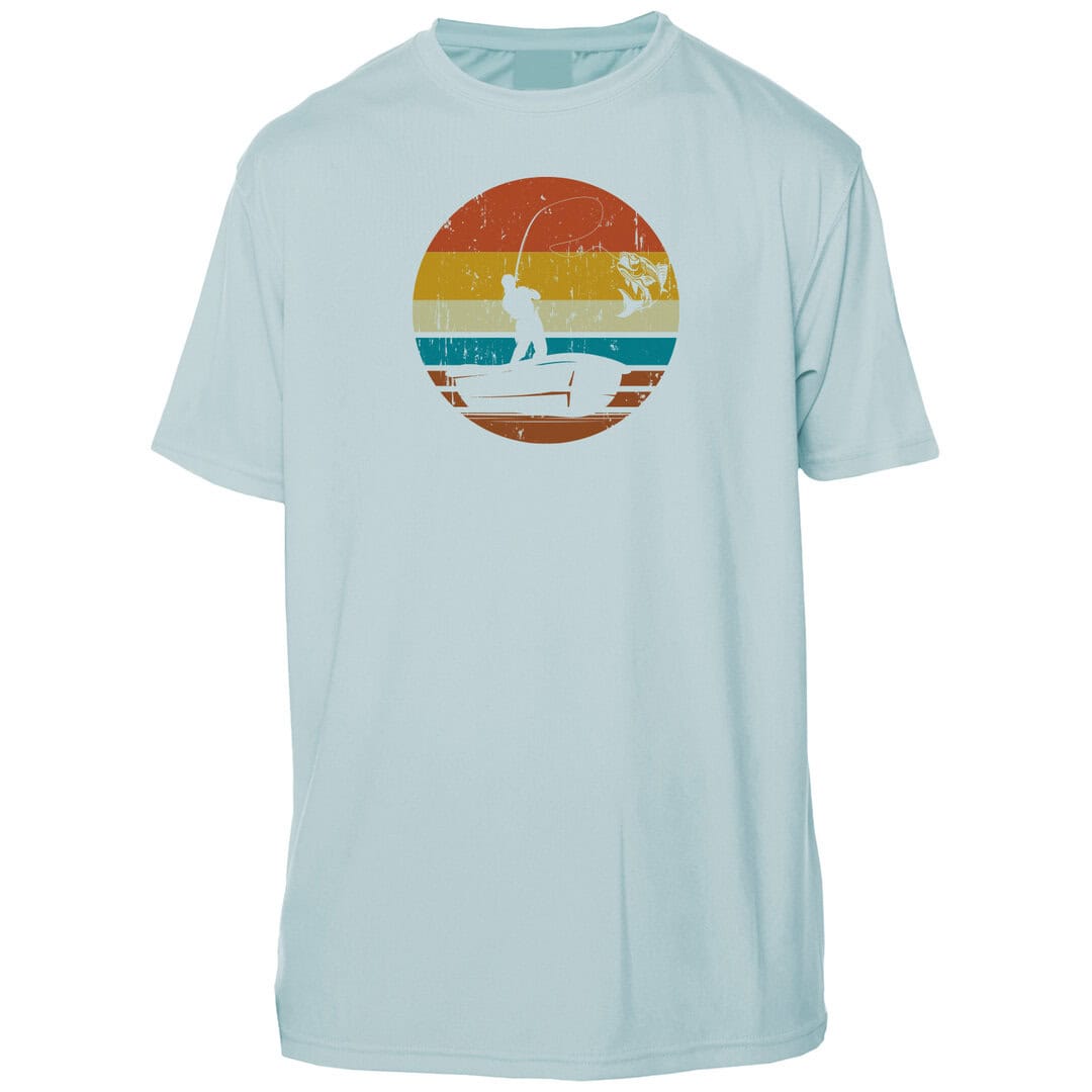 UPF 50+ Arctic Blue Sun Shirt with Sunset Catch Design, Short Sleeve.