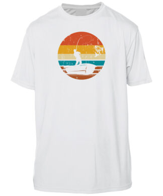 Sun protection T-shirt featuring a sunset and fishing design, perfect for outdoor activities in Key.