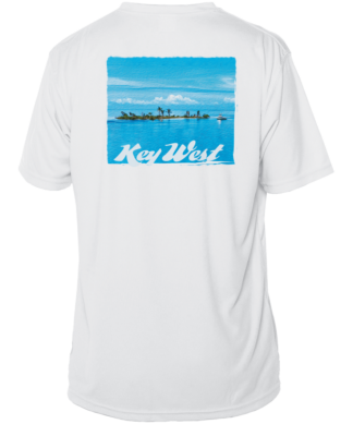 A white sun shirt with the words Key West on it.