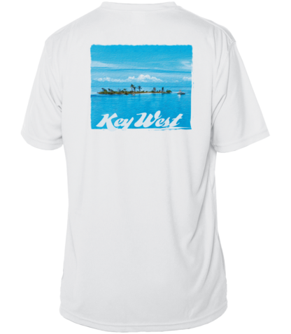 A white sun shirt with the words Key West on it.