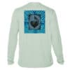 UPF 50+ long sleeve sun shirt featuring a music note and heart design, perfect for sun protection an.