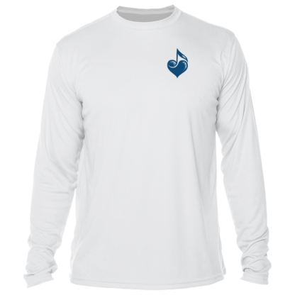 A sun shirt with a blue heart on it.