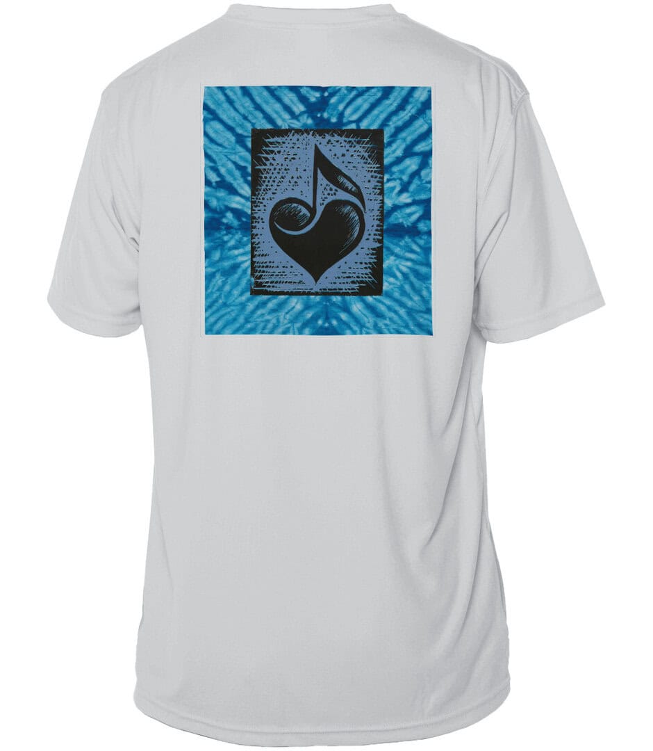 Music Love heart design on white UPF 50+ short sleeve shirt. Perfect for sun protection and casual s.