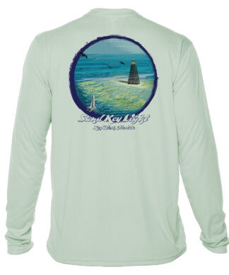 UPF 50+ long sleeve sun shirt featuring Sand Key Lighthouse design, perfect for sun protection in Ke.