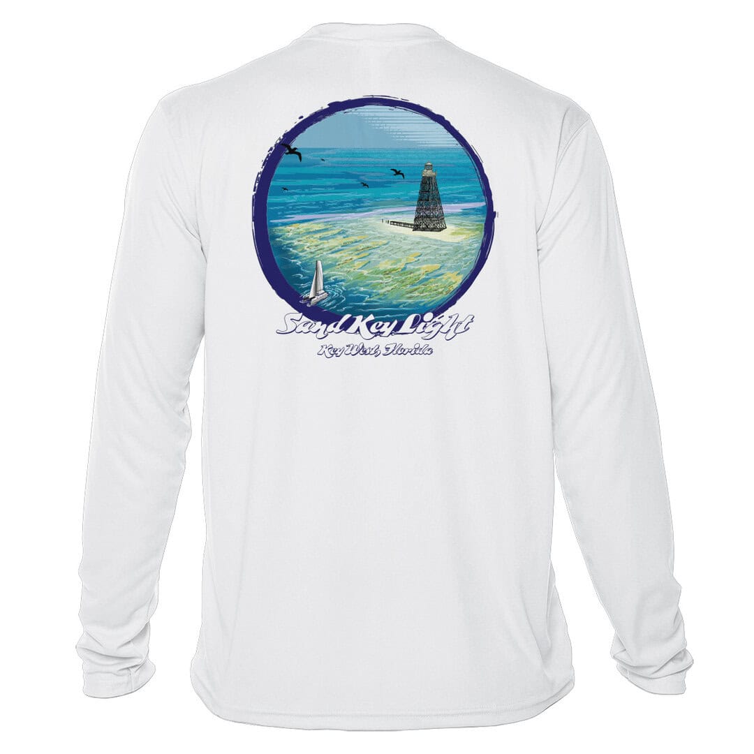 Sun protection long sleeve shirt featuring Sand Key Lighthouse design, UPF 50+ UV protection, perfec.