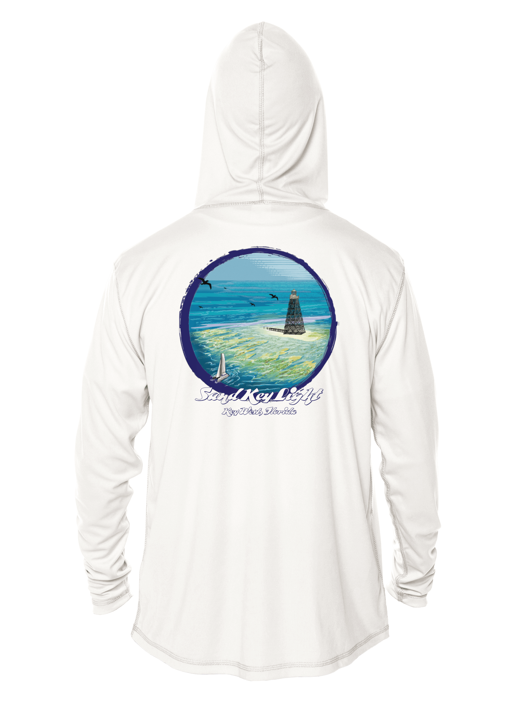 Key West Sun Shirts - Sand Key Lighthouse - UPF 50+ Hoodie - White,XLG