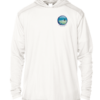 A white hoodie with an ocean image on it, perfect as a sun shirt or UV shirt for UPF clothing.