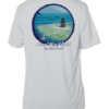 A sun shirt with an image of a lighthouse and seagulls.