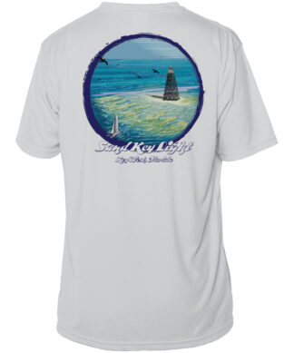 UPF 50+ Sand Key Lighthouse sun shirt in pearl grey, perfect for beach days and outdoor activities.