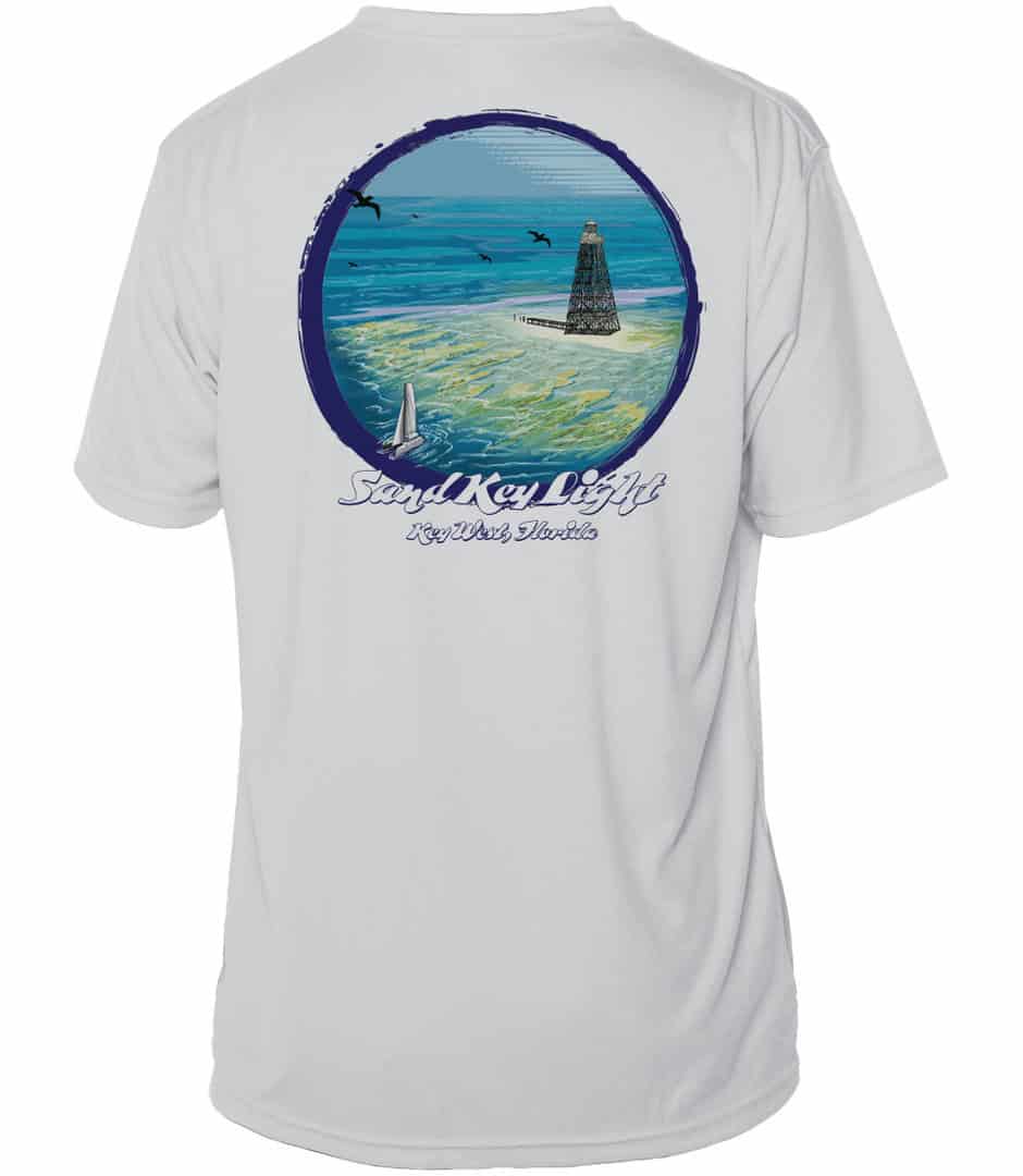 UPF 50+ Sand Key Lighthouse sun shirt in pearl grey, perfect for beach days and outdoor activities.