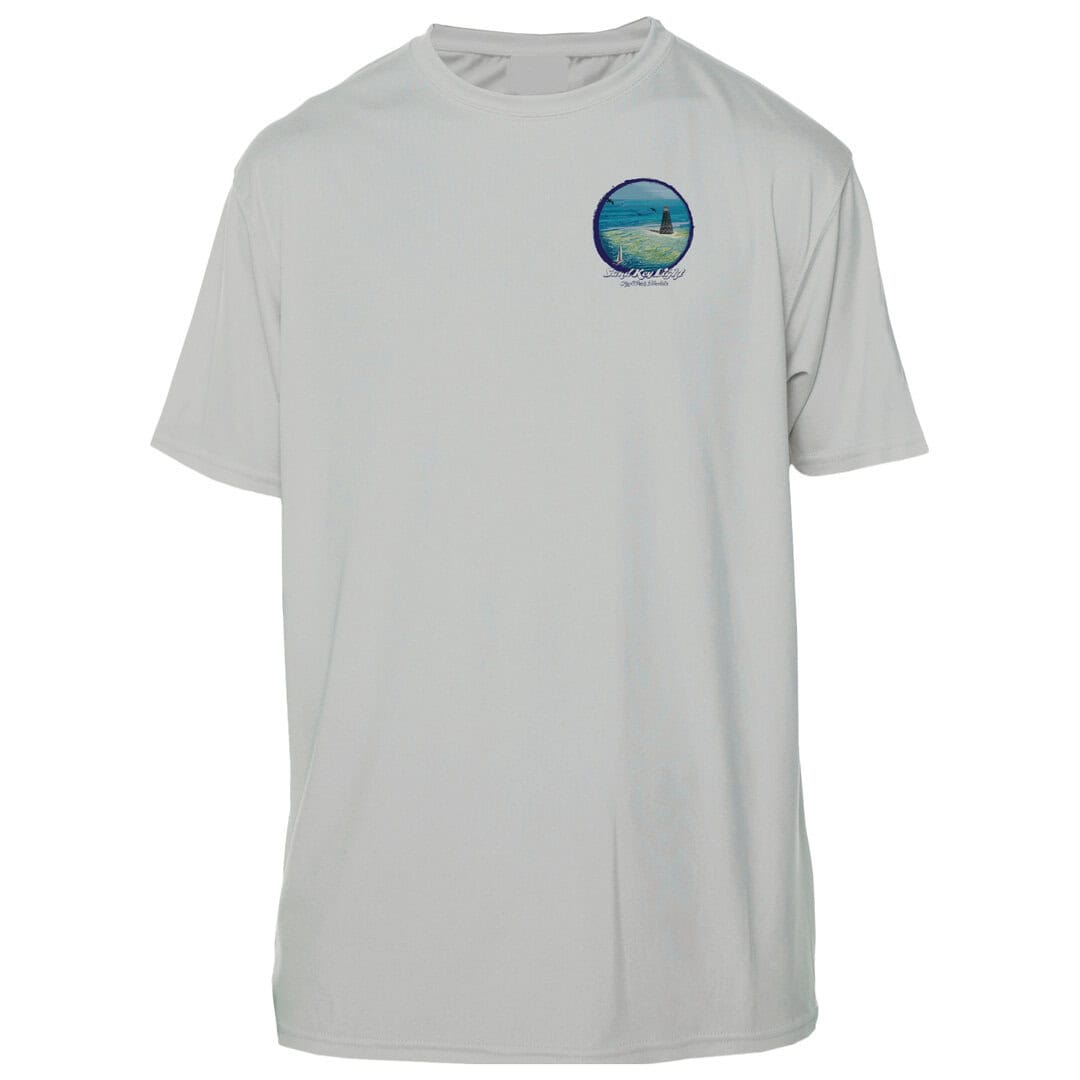 White T-shirt with Key West sun and ocean logo print.