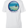 A white UPF shirt with an image of the ocean and a lighthouse.