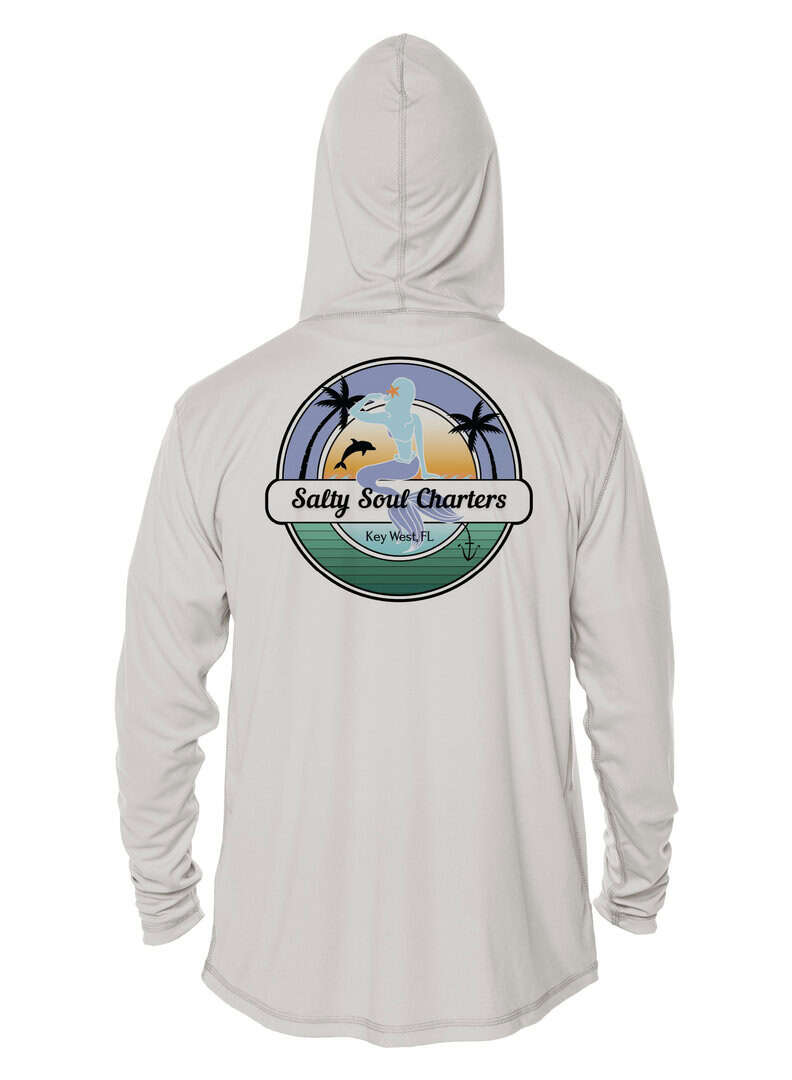 UPF 50+ Salty Soul Charters hoodie for sun protection in Key West. Perfect for boating and outdoor a.