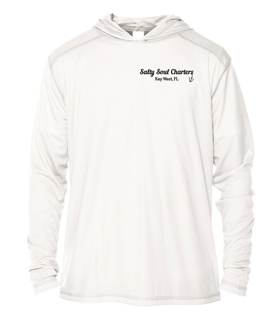 UPF 50+ Salty Soul Charters hoodie for sun protection in Key West, FL. Perfect for boating and outdo.
