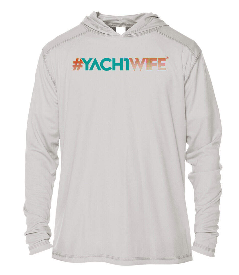 Yacht Wife UPF 50+ Hoodie in Pearl Grey, perfect for sun protection on the water.