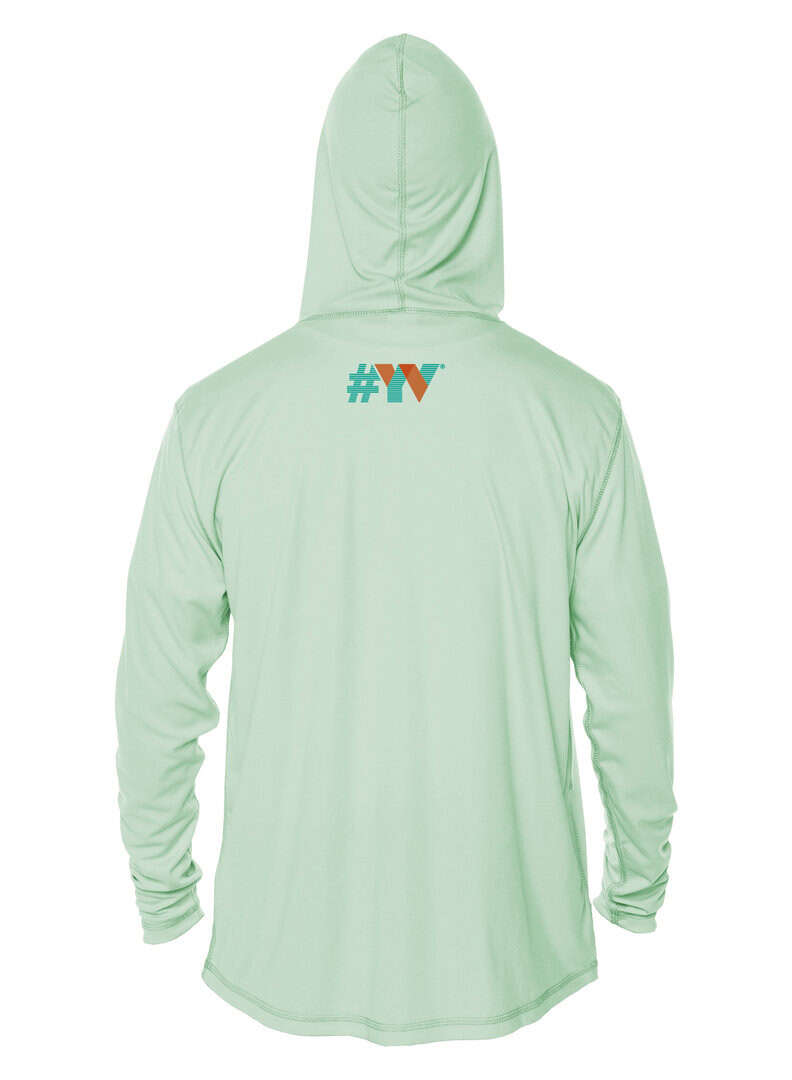 Light green hoodie with "#WY" logo on back, perfect for sun protection.