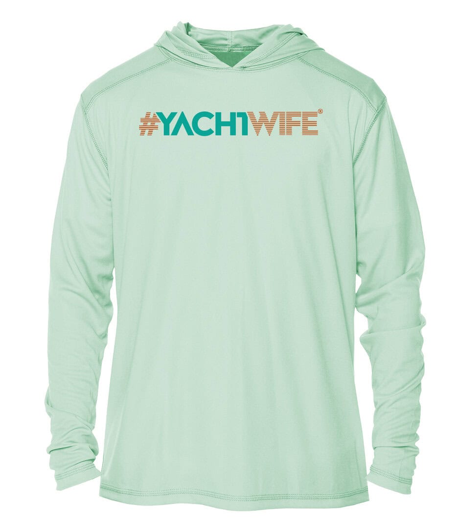 Yacht Wife UPF 50+ hoodie in Seagrass, perfect for sun protection on the water or beach outings.