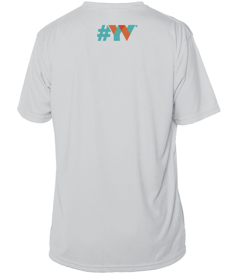 White T-shirt with "#TV" logo on back, perfect for sunny Florida days.