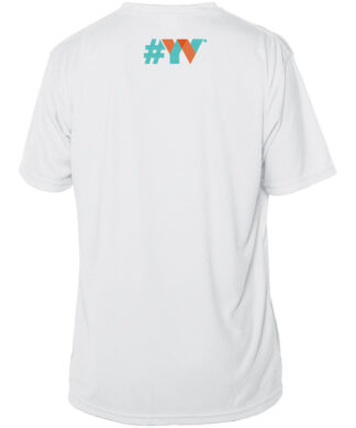 White T-shirt with "#YV" logo on back, perfect for sunny Florida days.
