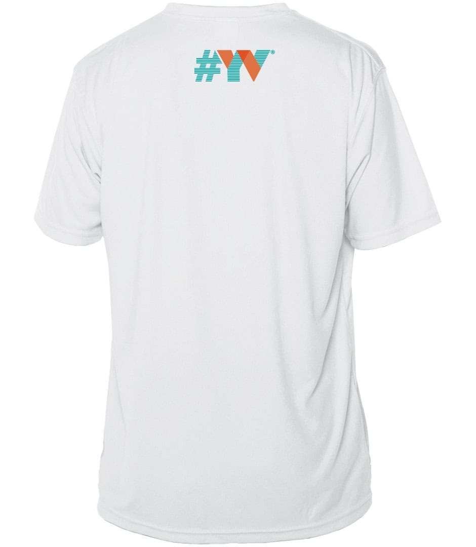 White T-shirt with "#YV" logo on back, perfect for sunny Florida days.