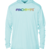 A light blue hoodie with sun protective clothing and the word yachtwife on it.