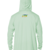 A men's green hoodie with a yellow logo on the front, suitable as a sun shirt or rash guard.