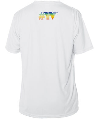 White T-shirt with colorful "#TV" logo on back, perfect for sunny days in Key West.