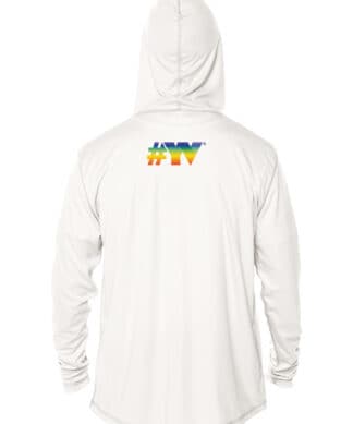 Hooded sun protection shirt with #YTV logo on back, perfect for outdoor activities in Key West.