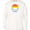Yacht Wife #YachtWife Sunset Pride UPF 50+ Hoodie in white with colorful sunset logo.