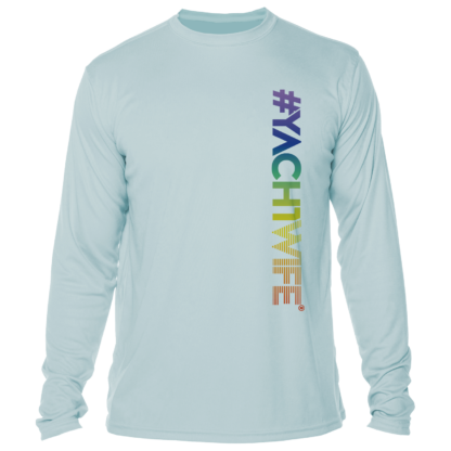 A victwife long-sleeve swim shirt.