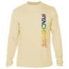 Bright yellow UPF 50+ long sleeve shirt with "#YACHTWIFE" text in rainbow colors. Perfect for sun pr.